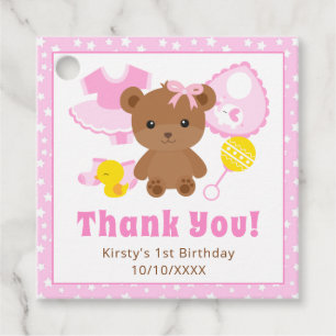 Rosa Mädchen Teddybär Kleidung Geburtstag Geschenkanhänger