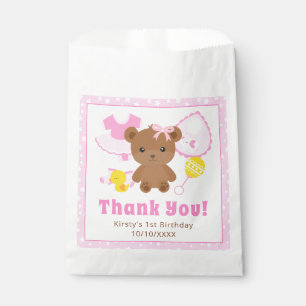 Rosa Mädchen Teddybär Kleidung Geburtstag Geschenktütchen