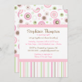 Rosa Mädchen-Tupfen-Babyparty Browns süße Einladung (Vorne/Hinten)