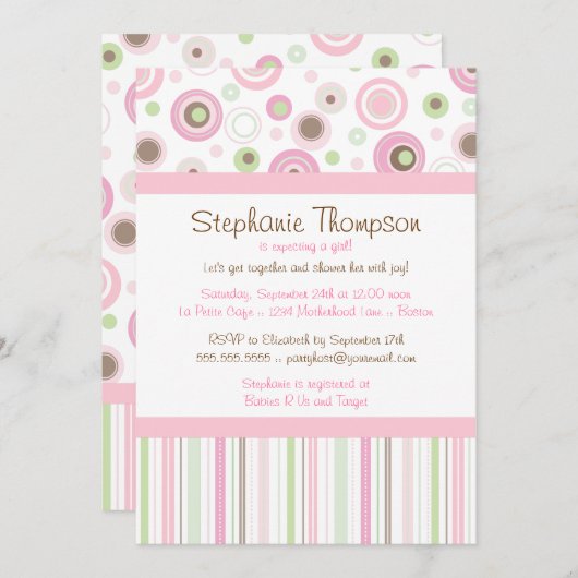 Rosa Mädchen-Tupfen-Babyparty Browns süße Einladung (Vorne/Hinten)