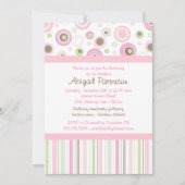 Rosa Mädchen-Tupfen-Taufe Browns süße Einladung (Vorderseite)