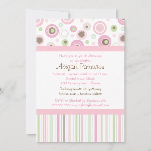 Rosa Mädchen-Tupfen-Taufe Browns süße Einladung (Vorderseite)
