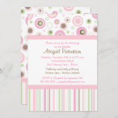 Rosa Mädchen-Tupfen-Taufe Browns süße Einladung (Vorne/Hinten)