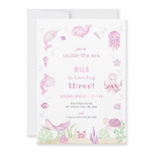 Rosa Mädchen unter dem Meer Einladung zum Geburtst