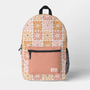 Rosa Mädchenhaft Blumen Quadrate Groovy Monogramm Bedruckter Rucksack