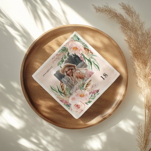 Rosa Mädchenhaft moderne elegante Boho-Blumen-Foto Serviette
