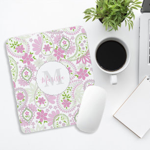Rosa Mädchenhaft Süß Chic Vornehm Paisley Monogram Mousepad