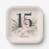 Rosa mädchenhafte Aquarellblüte Eleganter Geburtst Pappteller (Vorderseite)