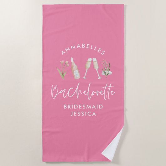 Rosa mädchenhafte Bachelorette Blumencocktail eleg Strandtuch (Vorderseite)