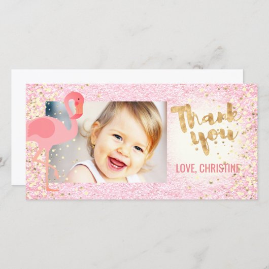Rosa mädchenhafte Flamingo tropische Dankeschön Dankeskarte (Vorne/Hinten)