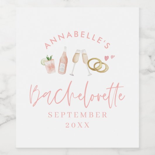 Rosa mädchenhafte Moderne Sparkling Bachelorette s Weinetikett (Einzelnes Label)