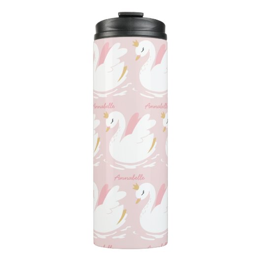 Rosa mädchenhafte niedliche Schwan, elegant und sc Thermosbecher (Vorderseite)