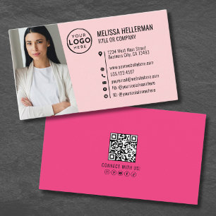 Rosa Mädchenhaftes QR-Code Foto-Logo Visitenkarte