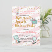 Rosa Mädchenschminke Geburtstagsfeier Einladung (Stehend Vorderseite)