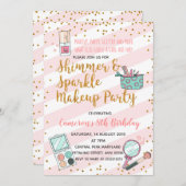 Rosa Mädchenschminke Geburtstagsfeier Einladung (Vorne/Hinten)