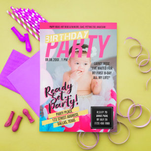 Rosa Magazin Cover Look   KINDERGEBURTSTAG PARTY Einladung