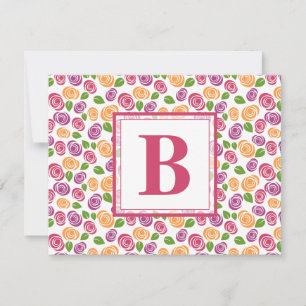 Rosa Magenta Blumen Personalisiertes Monogramm Anf Mitteilungskarte