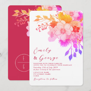 Rosa-Magenta-Floral-Hochzeits-Einladung Einladung