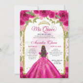 Rosa Magenta Floral Princess Gold Arch Quinceanera Einladung (Vorderseite)