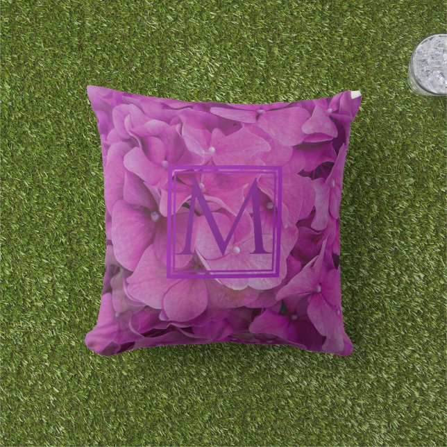 Rosa Magenta-Hydrangeas-Monogramm Kissen (Golfball-Marker)