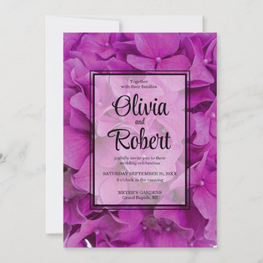 Rosa Magenta-Hydrangeas-Rose Einladung (Vorderseite)