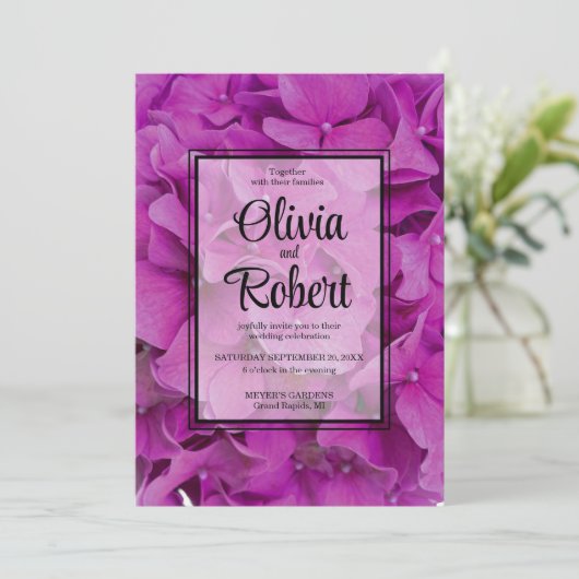 Rosa Magenta-Hydrangeas-Rose Einladung (Stehend Vorderseite)