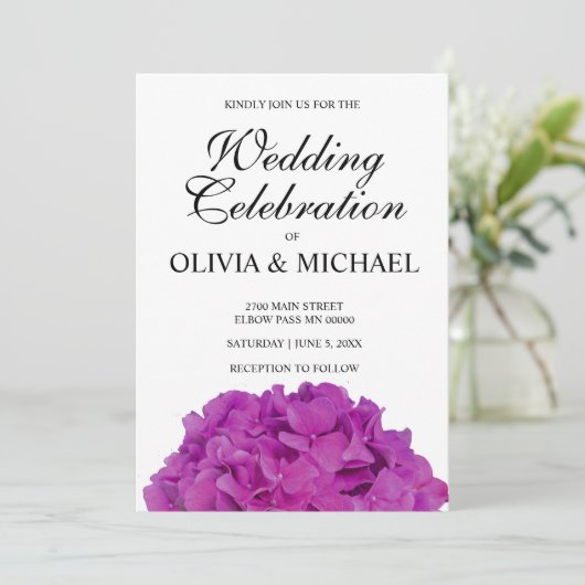 Rosa Magenta-Hydrangeas-Rose Einladung (Stehend Vorderseite)