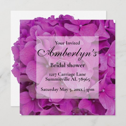 Rosa Magenta-Hydrangeas-Rose Einladung (Vorne/Hinten)