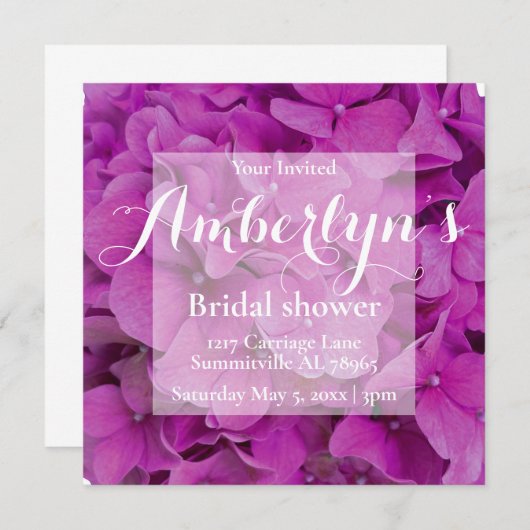 Rosa Magenta-Hydrangeas-Rose Einladung (Vorne/Hinten)