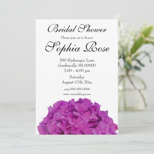 Rosa Magenta-Hydrangeas-Rose Einladung (Stehend Vorderseite)