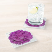 Rosa Magenta-Hydrangeas-Rose Glasuntersetzer (Schrägansicht)