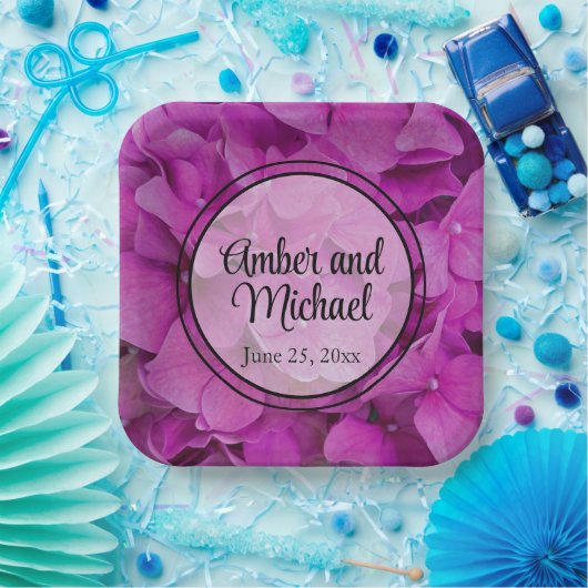 Rosa Magenta-Hydrangeas-Rose Pappteller (Party)