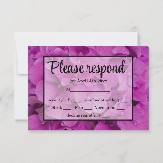 Rosa Magenta-Hydrangeas-Rose RSVP Karte (Vorderseite)