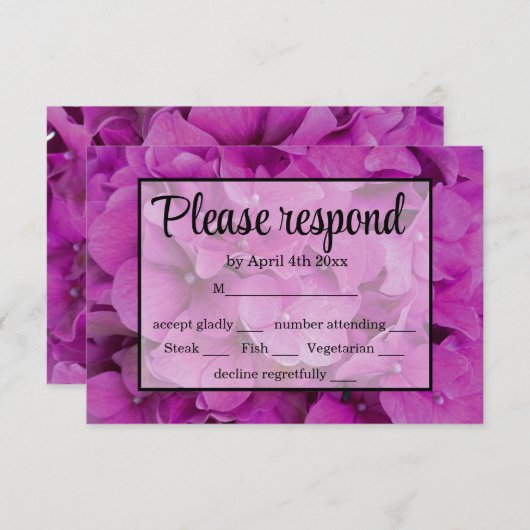 Rosa Magenta-Hydrangeas-Rose RSVP Karte (Vorne/Hinten)