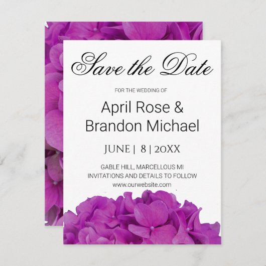 Rosa Magenta-Hydrangeas-Rose Save The Date (Vorne/Hinten)