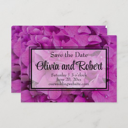Rosa Magenta-Hydrangeas-Rose Save The Date (Vorne/Hinten)
