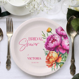 Rosa Magenta Pfirsichbäume elegantes Brautparty Pappteller