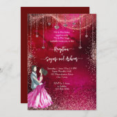 Rosa Magenta Rose Gold Glitzer Hochzeitsempfang Einladung (Vorne/Hinten)