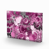 Rosa, Magenta und Schwarze Fluid Art Malerei Fotoblock (Rechts)