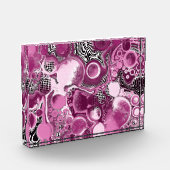 Rosa, Magenta und Schwarze Fluid Art Malerei Fotoblock (Links)