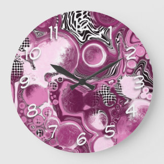 Rosa, Magenta und Schwarze Fluid Art Malerei Große Wanduhr