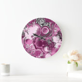 Rosa, Magenta und Schwarze Fluid Art Malerei Große Wanduhr (Zuhause)