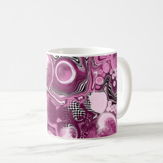 Rosa, Magenta und Schwarze Fluid Art Malerei Kaffeetasse (VorderseiteRechts)