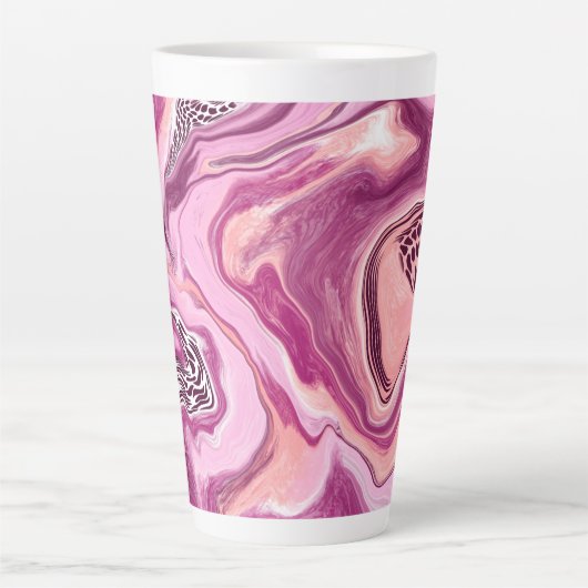 Rosa, Magenta und Schwarze Fluid Art Malerei Milchtasse (Vorderseite)