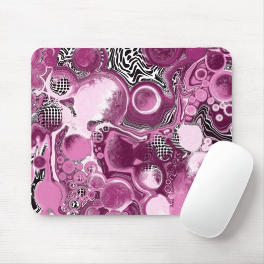 Rosa, Magenta und Schwarze Fluid Art Malerei Mousepad (Mit Mouse)