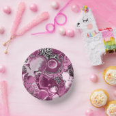 Rosa, Magenta und Schwarze Fluid Art Malerei Pappteller (Party)