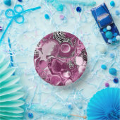 Rosa, Magenta und Schwarze Fluid Art Malerei Pappteller (Party)
