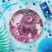 Rosa, Magenta und Schwarze Fluid Art Malerei Pappteller (Party)