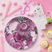 Rosa, Magenta und Schwarze Fluid Art Malerei Pappteller (Party)