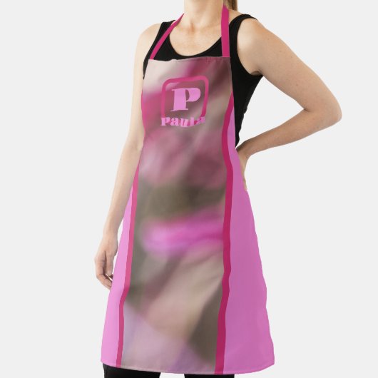 Rosa Magenta und Taupe Abstrakt Chic Mit Monogramm Schürze (InSitu)